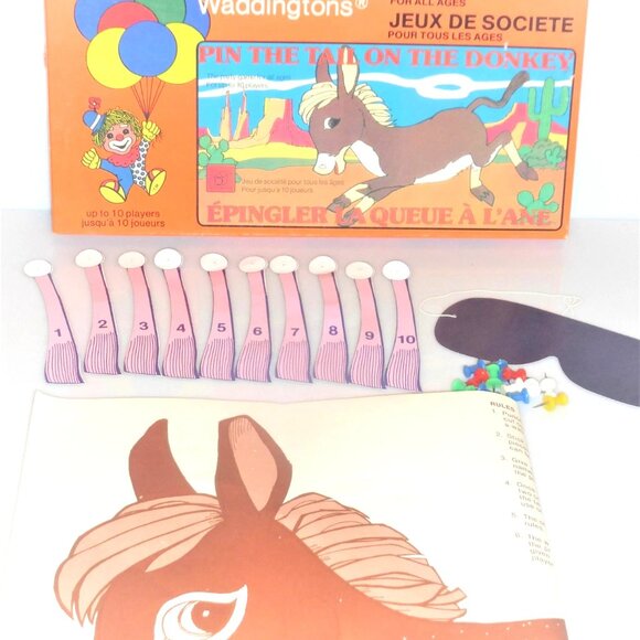 Waddingtons Other - Complete 1981 PIN the TAIL on the DONKEY Game Waddington's Party Games #491